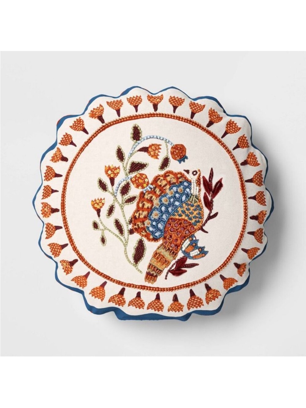 Thanksgiving Fall Round Turkey Scalloped Pillow - Threshold Target
